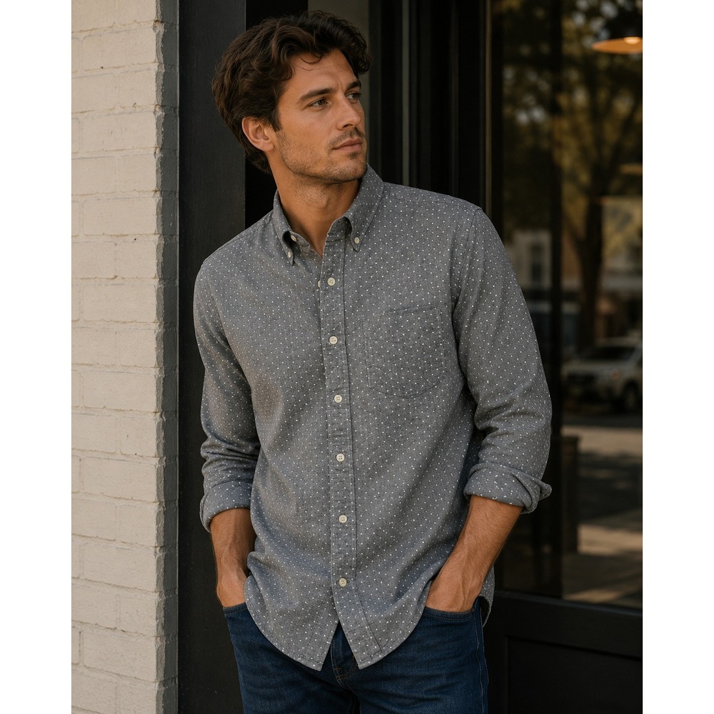 American Eagle Shirt Mens Medium Gray Polka Dot Preppy‎ Classic Fit